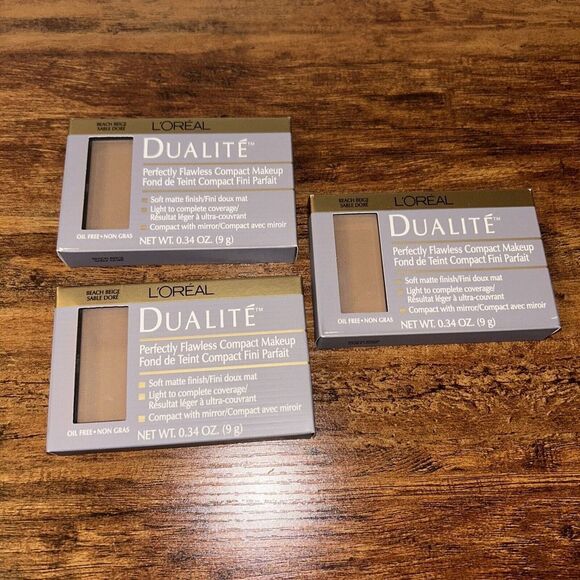 3x L'oreal Powder Foundation Dualite Perfectly Flawless, Beach Beige, 0.34 Oz - Picture 1 of 7